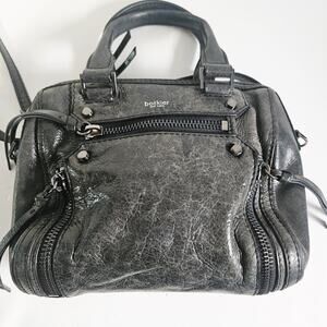 Botkier Top Handle Shoulder Bag Black Textured Leather Distressed Edgy Grunge